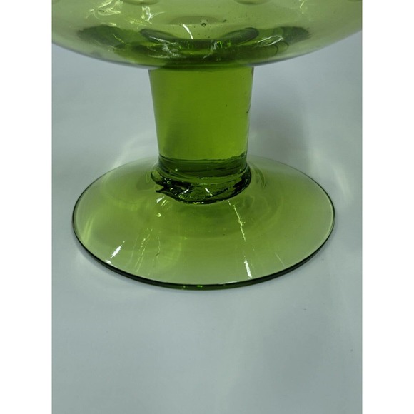 Vintage Bischoff Glass Hand Blown Green Compote Controlled Bubbles - Picture 3 of 11